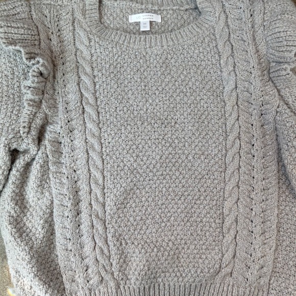 Lauren Conrad Cottagecore Ruffle Cable Knit Sweater Womens M Taupe GoldMetallic - Picture 4 of 11